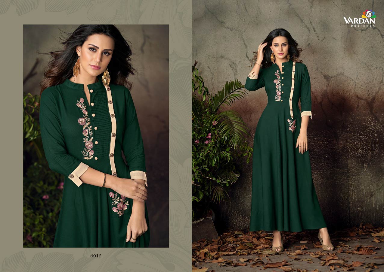 Gulnaz Vol-2 Vardan Designer Rayon Long Ladies Kurta Gulnaz Vol-2 Vardan Designer Rayon Long Ladies Kurta